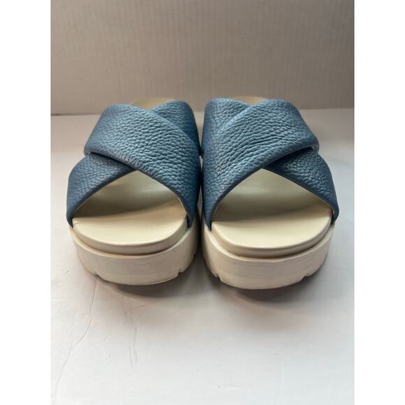 Vionic Vesta Pebbled Blue Leather CrissCross Slide On Comfort Platform Sandals 9 - Picture 6 of 12
